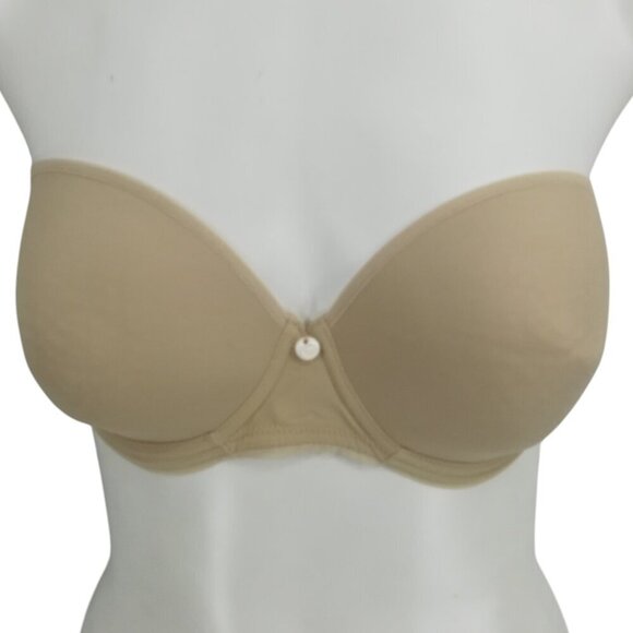 Chantelle Strapless Underwire Beige Bra Size 32DD Multiway No Straps Molded Cup - Picture 1 of 10